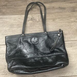 Coach Black Leather Handbag With Stitching AAA